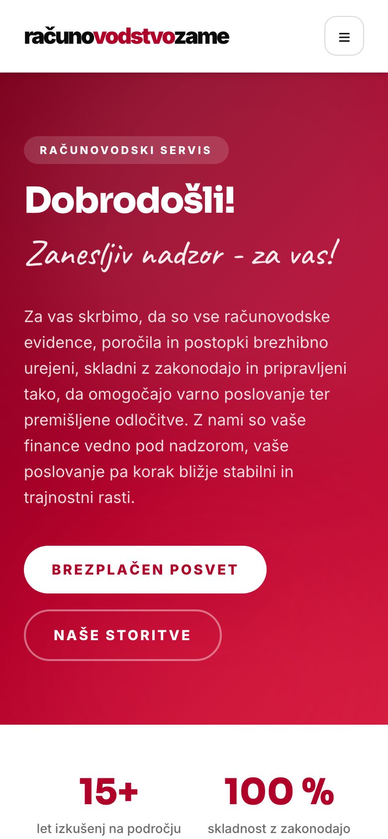 Posnetek zaslona: Računovodstvo Zame, Telefon